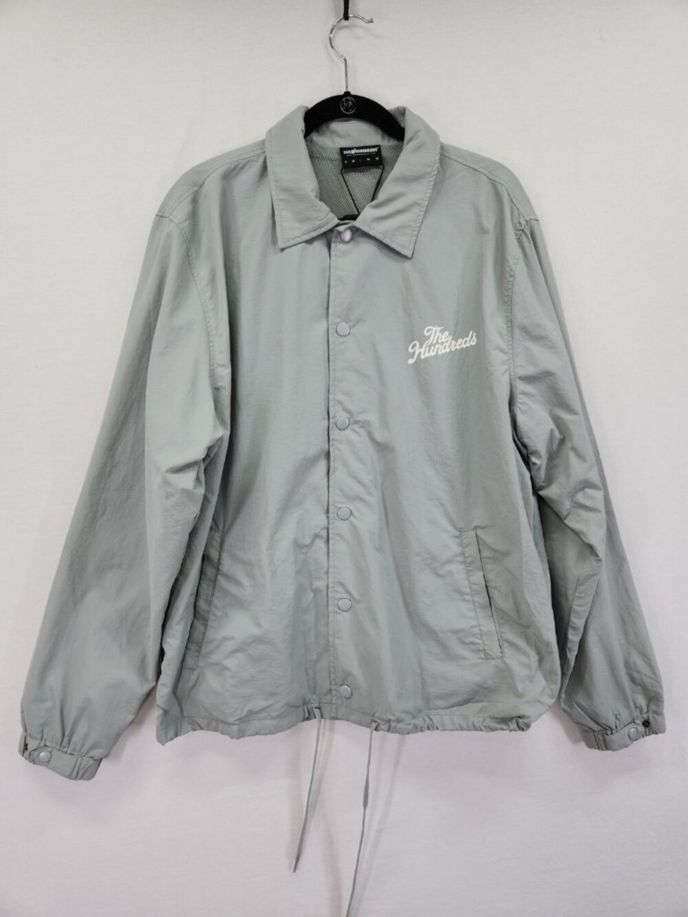 The Hundreds Crinkled Nylon Coaches Jacket Windbreaker Size Large Gray Snap